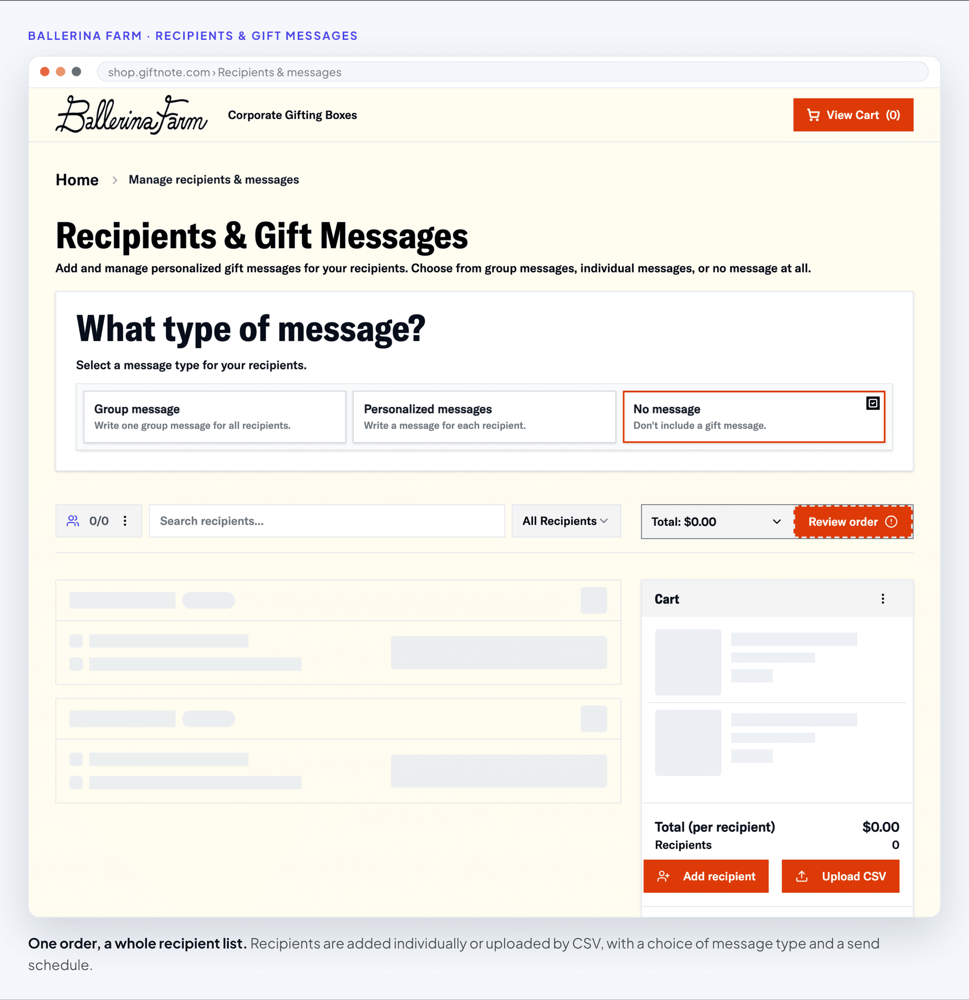 Adding recipients and choosing the message type