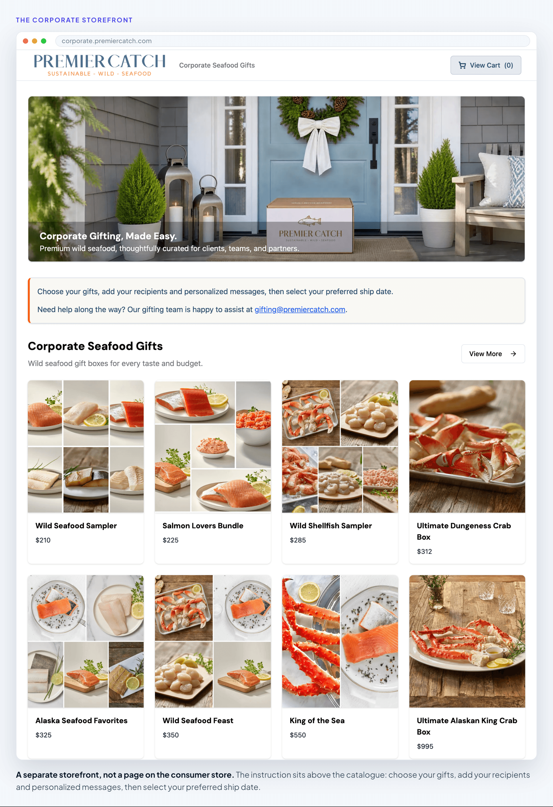 The Premier Catch corporate storefront at corporate.premiercatch.com