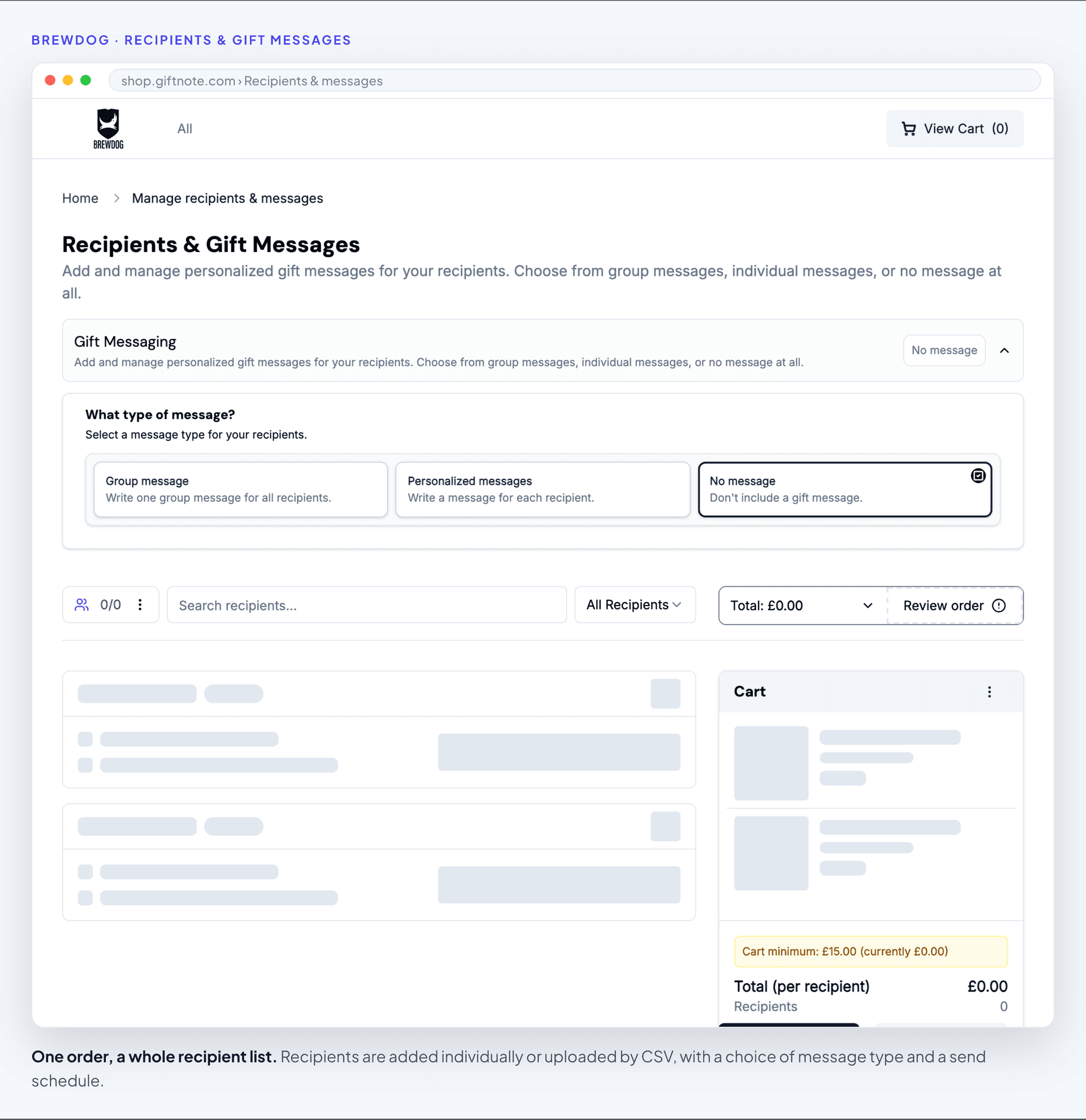Adding recipients and choosing the message type